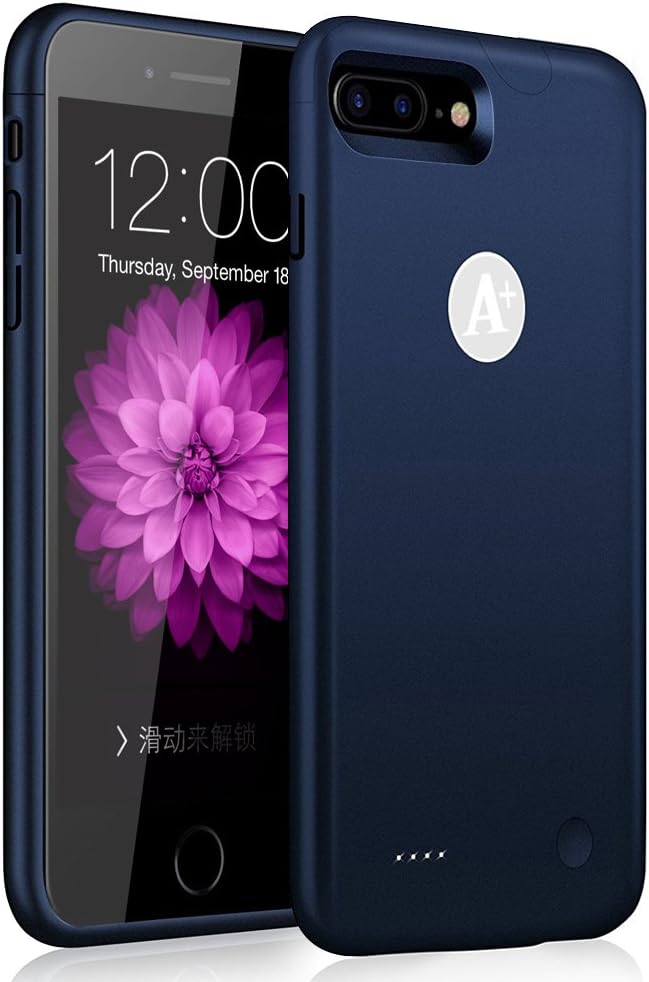 iPhone 7 Plus/8 Plus Battery Case, Gasopic 4000mAh Extended Slim Portable Charging Case External Battery Pack Power Bank Protective Charger Case for iPhone 7 Plus, 8 Plus (5.5inch)-Blue