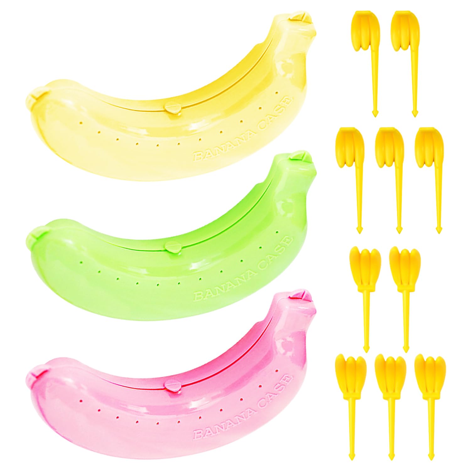 TYGFRT 3-Piece Banana Box, 10-Piece Banana Fruit Fork, Banana Storage Box, Anti-Crush, Banana Protective Container, Portable Banana Box, Suitable for Traveling and Camping to Keep Bananas Fresh