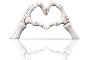 LCCCK White Hand Gesture Desk Statues Love Ornaments,Skull Couple Statue, Creative Wedding Home Desktop Decor,Heart Shape Hand Figurines for Living Room Shelf Coffee Table Centerpiece