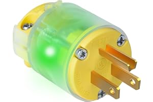 AUNOVG Lighted Straight Blade Electrical Plug and Connector Set 15 Amp 125 Volt NEMA 5-15P NEMA 5-15R 2 Pole 3 Wire Grounding, Commercial Grade, Yellow, 1 Set (Plug)