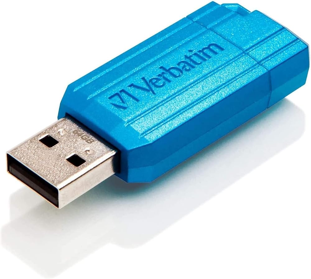 Verbatim PinStripe 64GB USB 2.0 Flash Drive - Caribbean Blue - Sliding Mechanism