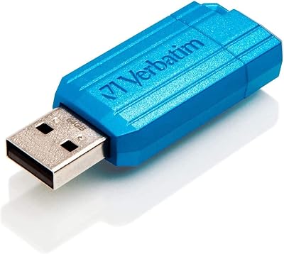 Verbatim PinStripe 64GB USB 2.0 Flash Drive - Caribbean Blue - Sliding Mechanism