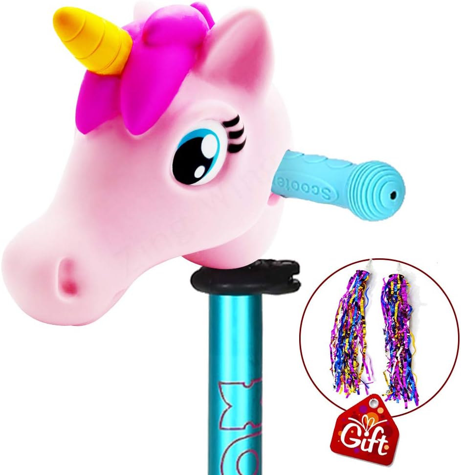 Scooter Accessories Pink Unicorn Head Toy Gifts for Toddlers Kids Girls Decoration All of T-bar Micro Mini Kick Scooter & Bike & Jump Stick,Giveaway with a Pair of Streamers