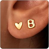 JIAOGE Stud Earrings for Girls Gifts - 2 Pairs S925 Sterling Silver Post Real Gold/Rose Gold Plated Heart Initial Stud Earrings for Girls Teen Girl Gifts Hypoallergenic Earring for Women Jewelry