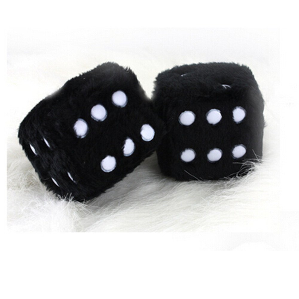 DesignerBox Pair of Hanging Couple Fuzzy Plush Dice with Dots For Car Interior Ornament Decoration (Black)