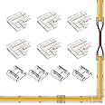 BTF-LIGHTING FCOB COB 8mm/0.31in Width LED Strip Connector Kit 6Pcs 2 Pin Transparent Gapless L-Shaped Connectors 4Pcs 2Pin Strip to Strip Connectors for FCOB PWM Single Color +V -V LED Strip Lights