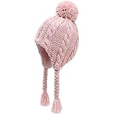 Otoyzy Winter Peruvian Hat Earflap Fleece Lined Pompon Knit Hat Beanie for 3-10T Baby Girls