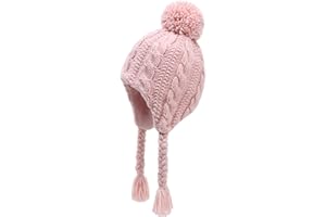 Otoyzy Winter Peruvian Hat Earflap Fleece Lined Pompon Knit Hat Beanie for 3-10T Baby Girls