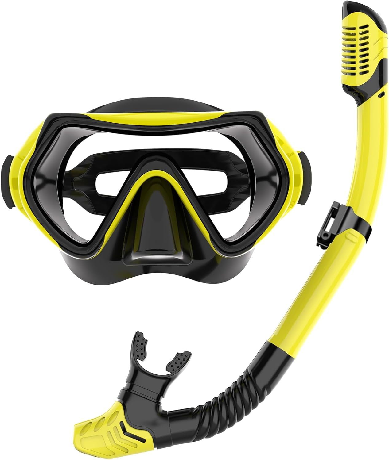 JRing Dry Snorkel Set Panoramic Wide View & Anti-Fog Snorkelling Gear Professional Top Snorkel Package for Adults (Yellow)