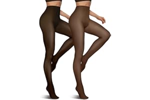 Vertvie 2 Pairs Fleece Lined Tights for Women Thermal Pantyhose Fake Translucent Winter Warm Tights Thick Leggings