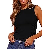 Dokotoo Womens Tank Tops Summer Sleeveless High Neck Ribbed Knit Slim Fitted Blouse Side Ruched Basic Tees Shirts