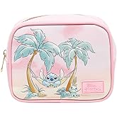 Impressions Vanity Stitch Sunset Cosmetic Bag for Travel, Faux Saffiano Leather, Stitch Printed Artwork Makeup Bag for Women with Lined Interior, Slip Pockets, Makeup Pouch with Gold Hardware