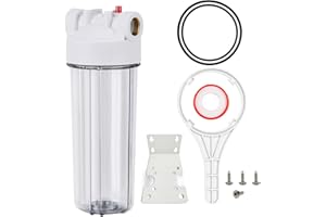 MOPUEHEL Whole House Water Filter Housing Clear,10" X 2.5" Inline Sediment Water Filter for RV, Home, Aquarium, Maple Syrup RO System, 3/4 NPT Brass Port, Steel Bracket - 1025TBH