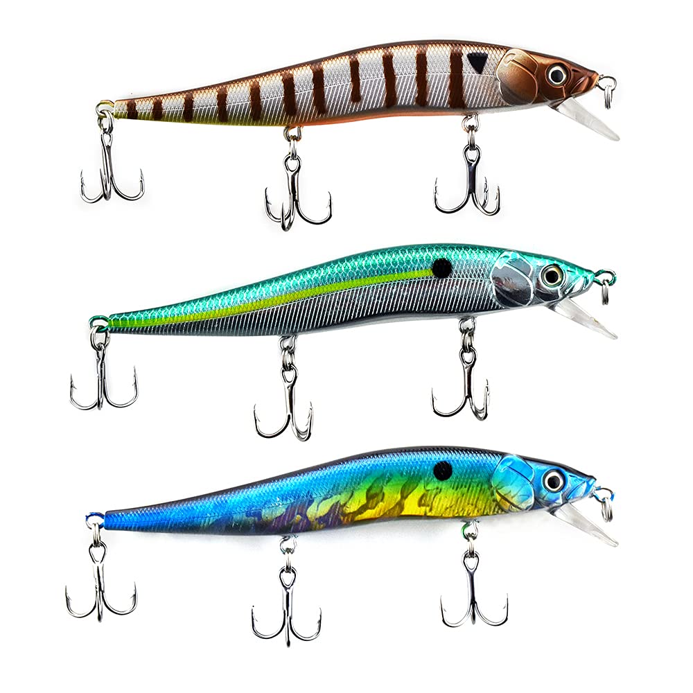ODS Floating Minnow Lure 4.7" Topwater Crankbait with Treble Hooks for Freshwater Saltwater (4.7inch-Set 1)