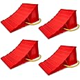 HOXWELL 2 Pair Wheel Chocks for Travel Trailers, Non Slip Heavy Duty Red Wheel Chock with Rope, Lightweight Wheel Stoppers for Cars Campers Trucks RVs, Easy to Carry & Suitable for Most Tyre Sizes