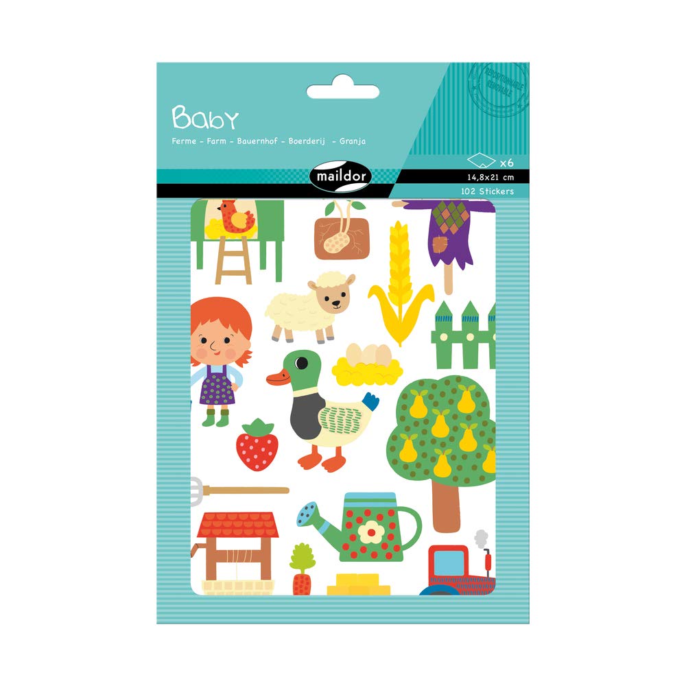 Maildor AE165C -STICKERS Baby - 6 sheets - Dimensions: 14.8 x 21 cm - From 2 years - FARM (102 stickers) - Children's Creative and Leisure Activity - DIY
