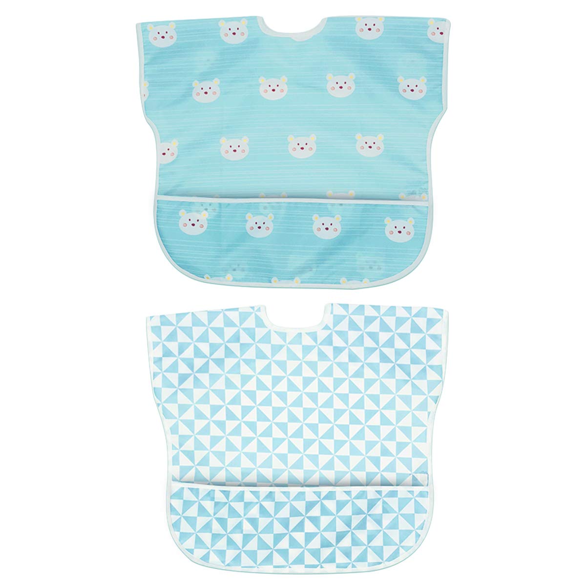 Little Dimsum Baby Food bib|Sleeveless Weaning Coverall Set|Babies&Toddlers Waterproof Feeding Bib|Food Catcher|Large Pocket|Easy to clean and wipe (Bear Triangle)
