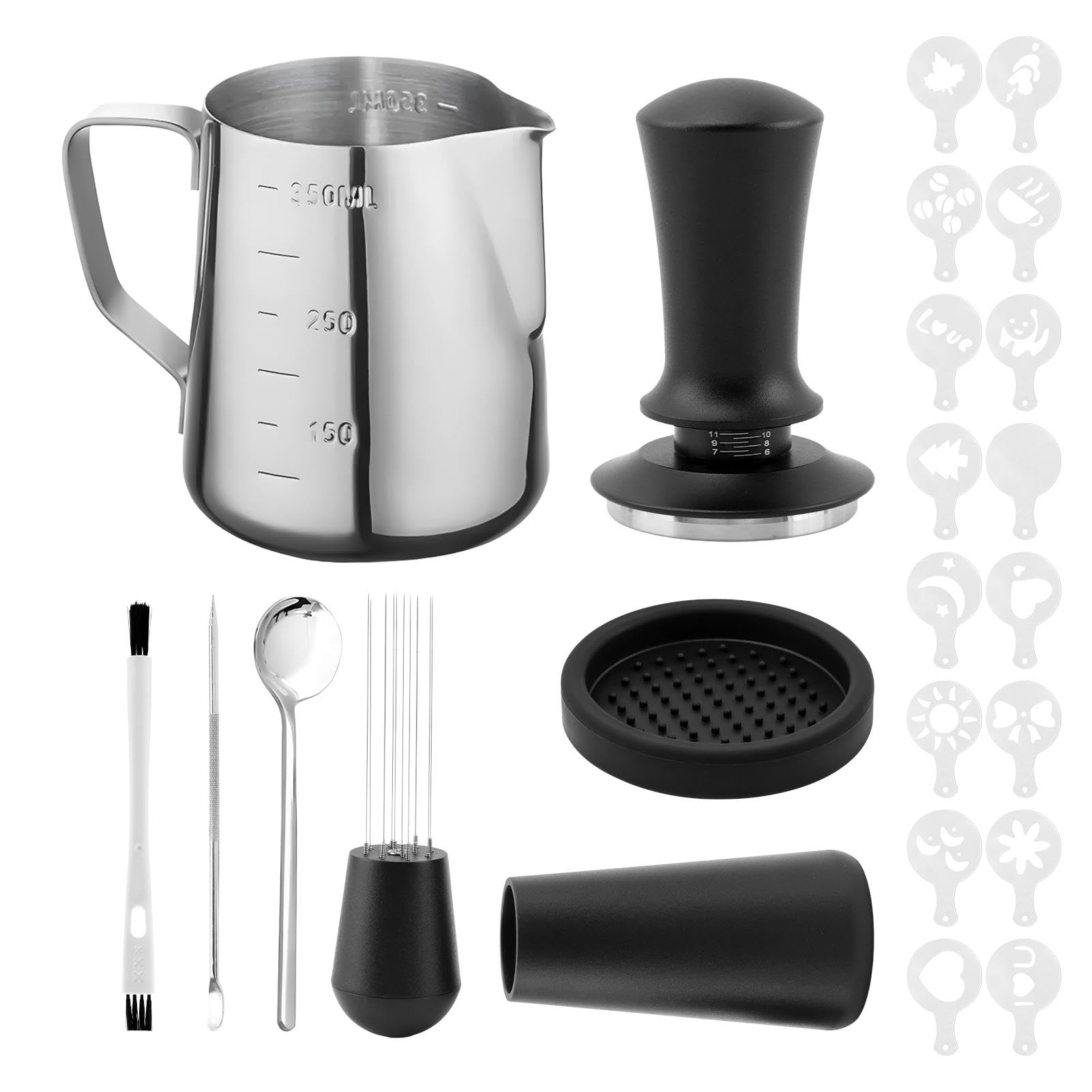 Photo 1 of 23Pcs Coffee Tamper Set,with 51mm Tamper,Coffee Stirring Spoon,Coffee Art Pen,Tamper Mat,Milk Pitcher,Coffee Decoration Templates,Coffee Cloth Powder Needle,Coffee Machine Brush