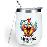 Funny Quotes Wine Tumbler, Sarcastic Chicken Gifts Chicken Decor Double Wall Vacuum Insulated Coffee Mug Wine Glass 12 oz Tumbler with Lid for Boy Girls Friendship Graduation Birthday Christmas