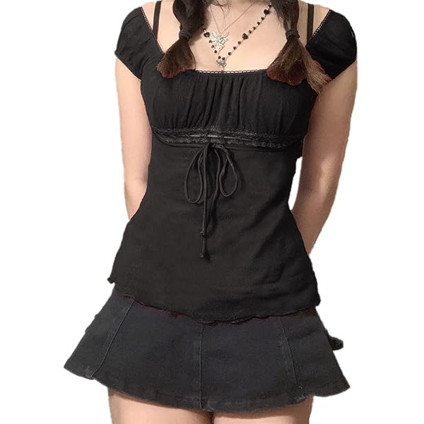Goth Sweetheart Neckline Crop Top for Women Y2k Teen Girls Gothic