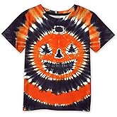 Halloween Little Boys Orange Tie Dye Pumpkin Jack O' Lantern Top Short Sleeve Black Shirt 6 Years
