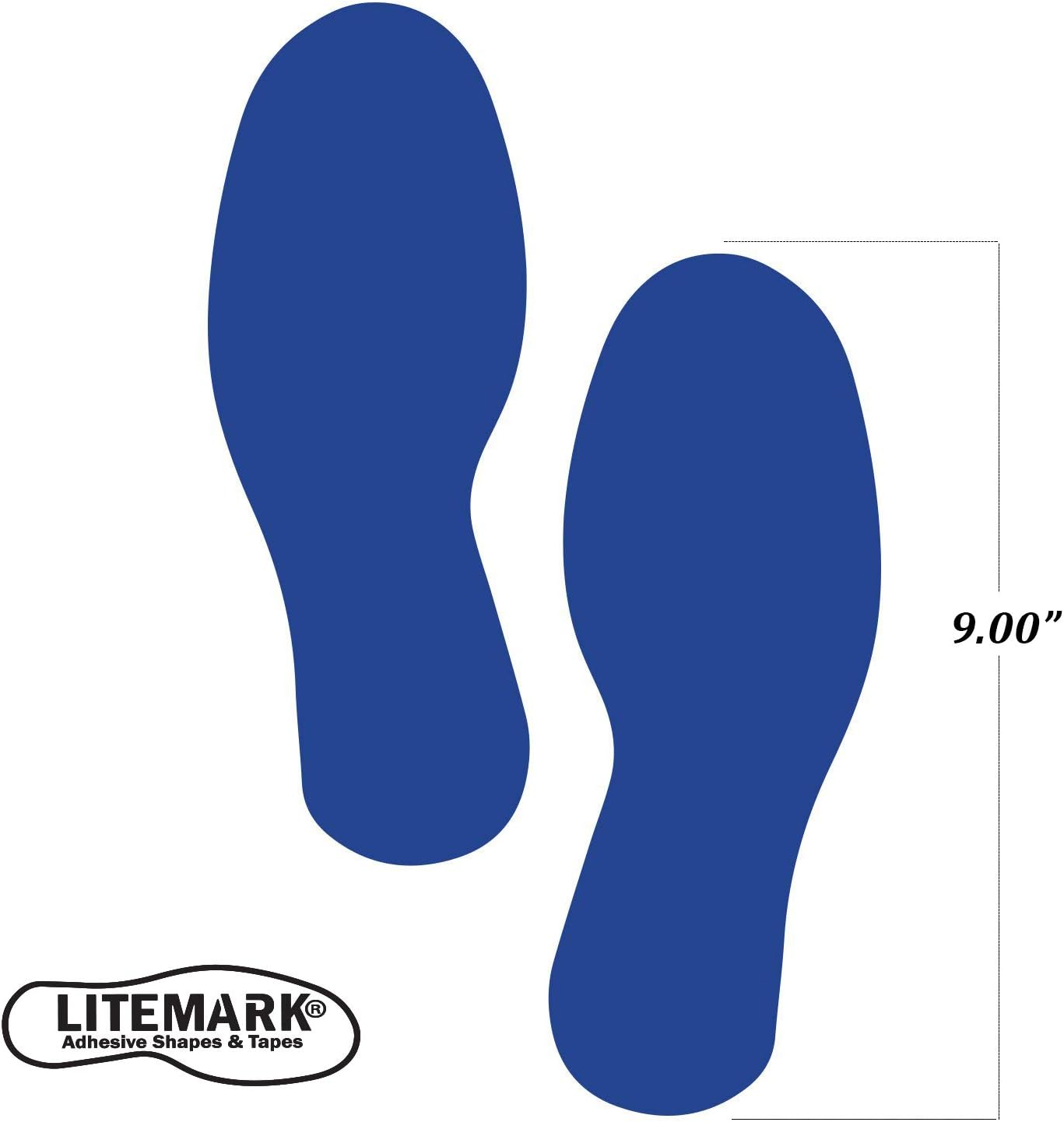 LiteMark Medium Size Blue Removable Footprint Decal Stickers for Floors and Walls - Pack of 12 (6 Pairs)