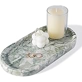 Koville Marble Bathroom Tray for Countertop, Vanity Tray Stone Trays for Decor, Natural Marble Decorative Tray for Dresser Organizer, Storage Trays for Perfume, Jewelry, Cosmetics(Retro Light Green)