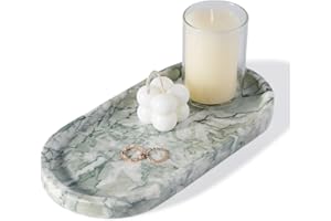 Koville Marble Bathroom Tray for Countertop, Vanity Tray Stone Trays for Decor, Natural Marble Decorative Tray for Dresser Organizer, Storage Trays for Perfume, Jewelry, Cosmetics(Retro Light Green)