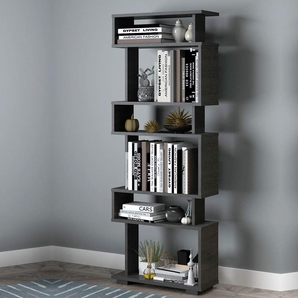 Buy Casamudo Modern Geometric Bookcase 6Shelves, Tall Black Book