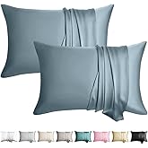 WLOSJ 100% Silk Pillowcase for Hair and Skin Toddler Size 2 Pack Mulberry Silk Pillow Case 13 x 18 Inches Highest 6A Silk Kids/Travel Pillow Cover Soft Breathable Cooling with Hidden Zipper, Grey Blue