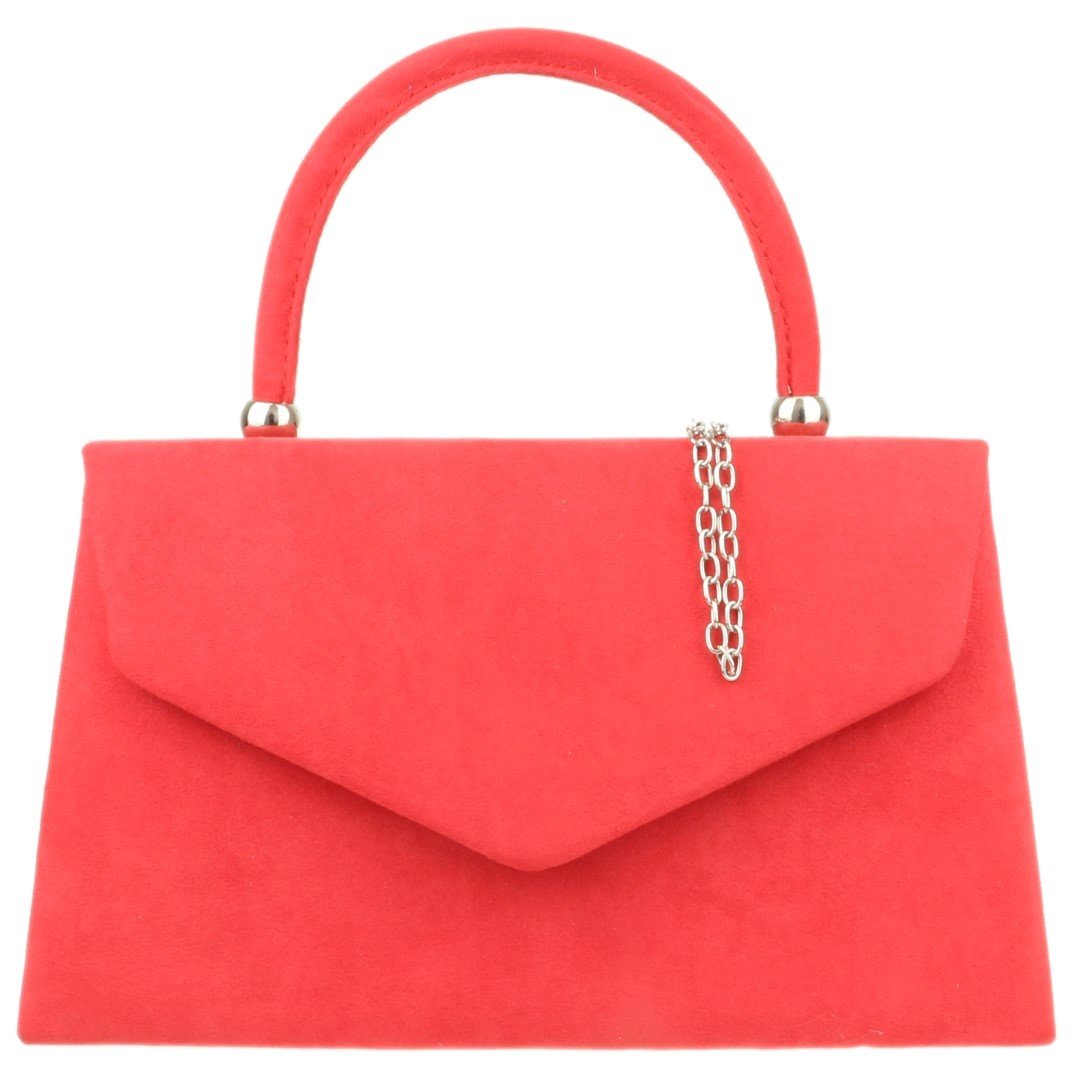 Girly Handbags Womens Top Handle Faux Suede Clutch Bag Grab Holder - Coral