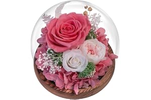 EIGHTOWN Pink Roses Preserved Real Flower in Glass Dome - Real Rose Gift for Her - Forever Gift for Valentines Day, Mothers Day, Birthday, Anniversary, Wedding, Thanksgiving (Pink)