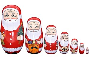Apol Set of 7 Cute Santa Claus Bringing Gifts Pattern Nesting Dolls Handmade Wooden Matryoshka Crafts Russian Doll for Kids Toy Children Christmas Birthday Gift Home Decoration