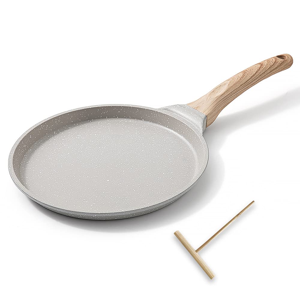 Bobikuke Non-Stick Crepe Pan, Cast Aluminium Pancake Pan 20 cm, Induction Compatible - White
