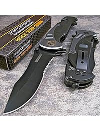 Tac force Cuchillo de bolsillo, hoja plegable, apertura accionada por resorte, extragrande, 10.5 pulgadas, color gris.