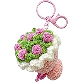 Handmade Crochet Rose Bouquet Keychain, Cute Red Knitted Flower Keyring, Yarn Bag Charm, Unique Gift for Women