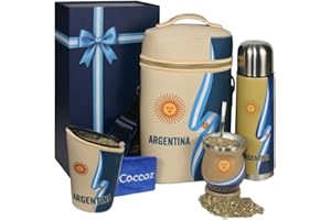 SPCoccoz Yerba Mate Cup Set – Complete Argentine Mate Kit with 750 ml Vacuum Insulated Bottle, Mate Gourd, Bombilla, Neoprene Bag, Yerba Container & Gift Box (Cinta Argentina con Sol)