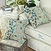 CaliTime Throw Pillow Covers Luxury Chenille Cute Leaves Decorative Cushion Case Shell for Couch Sofa Home 20 X 20 Inches Ecru Teal