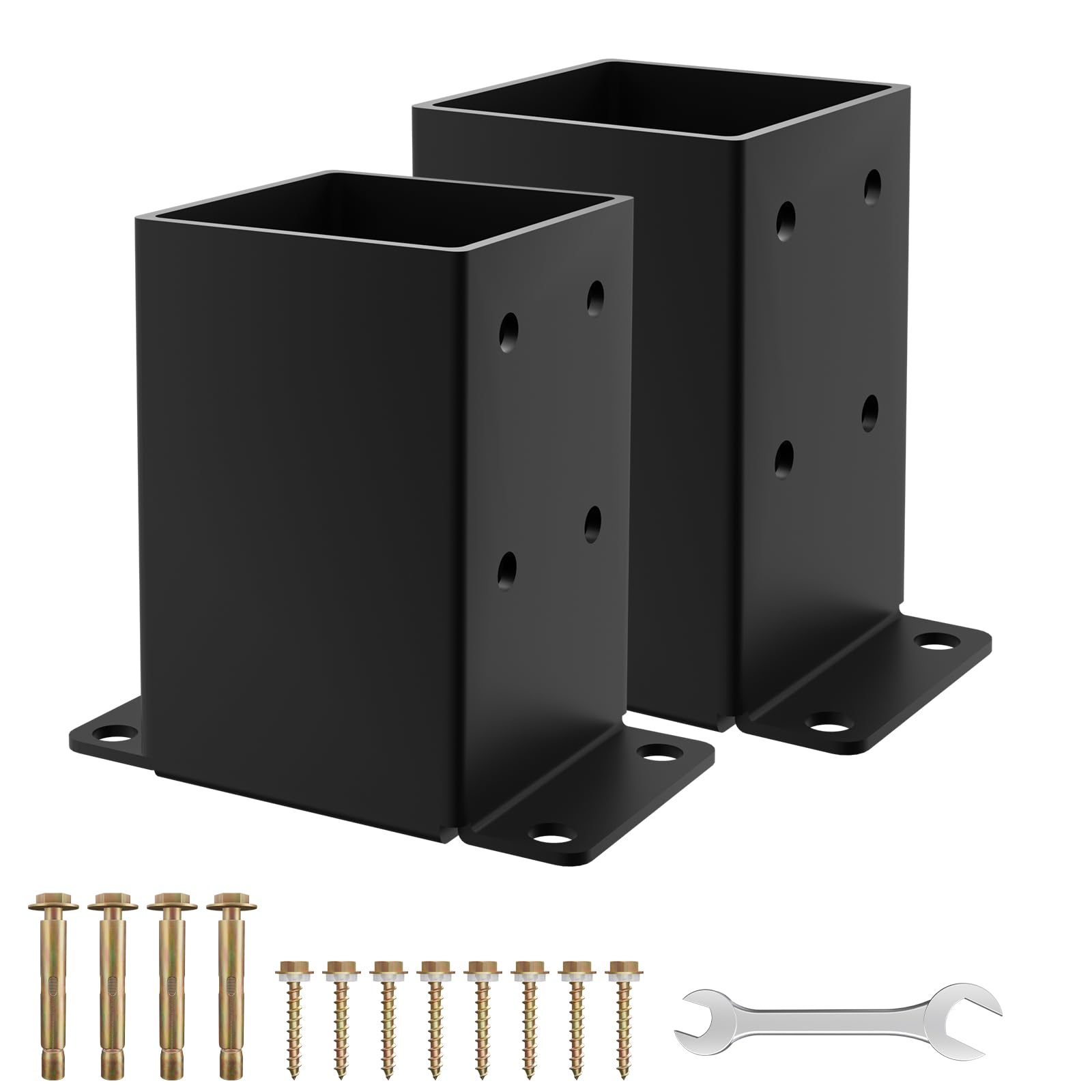 Photo 1 of 4x4 Post Base 2PCS, Inner Size 3.5x3.5 Inch Fence Post Anchor - Rust-Proof 13 Gauge Heavy Duty Solid Steel Black Powder-Coated Railing Post Brackets, for Support Deck, Pergola, Includes Screws