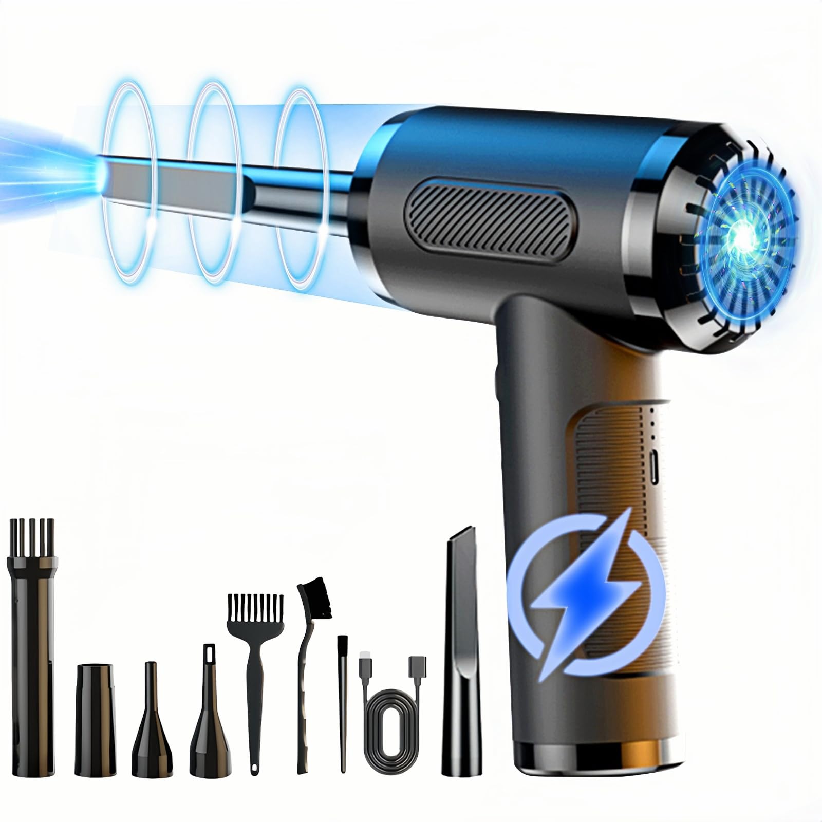 Photo 1 of LeCoirrax Compressed Air Duster, 130000RPM Handheld Air Blower, Air Pump, 3 Gear Adjustable Electric Air Duster with LED Light, Rechargeable Cordless Air Duster for Car Computer Keyboard Office Sofa