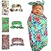 OULII Baby Swaddle Sack Wrapped Blanket Rabbit Ears Elastic Flowers Bowknot Headband Set (Grey)