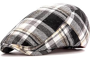 IDASHPO Women Men's Plaid Striped Ivy Newsboy Cap - Adjustable Golf Sun Driving Hat - Classic Gatsby Style Flat Cotton