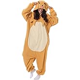 Supodon Adult Golden Retriever Dog Costume Pajamas Cosplay Animal Halloween Unisex Sleepwear Jumpsuit Homewear for Men Women