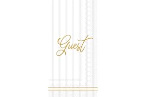 Boston International Monogrammed Disposable Dinner Napkins 3-Ply Paper Guest Hand Towels, 8.5" x 4.5", Striped Cream with Gol