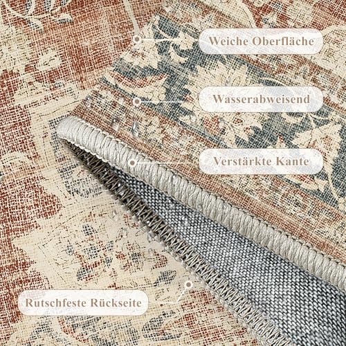 PureCozy Vintage Alfombra Salon 160x230cm Rojo Azul Habitacion Alfombras Lavable Antideslizante Grande Tapete Dormitorio Pie de Cama Sala Comedor Carpet Pelo Corto Rug