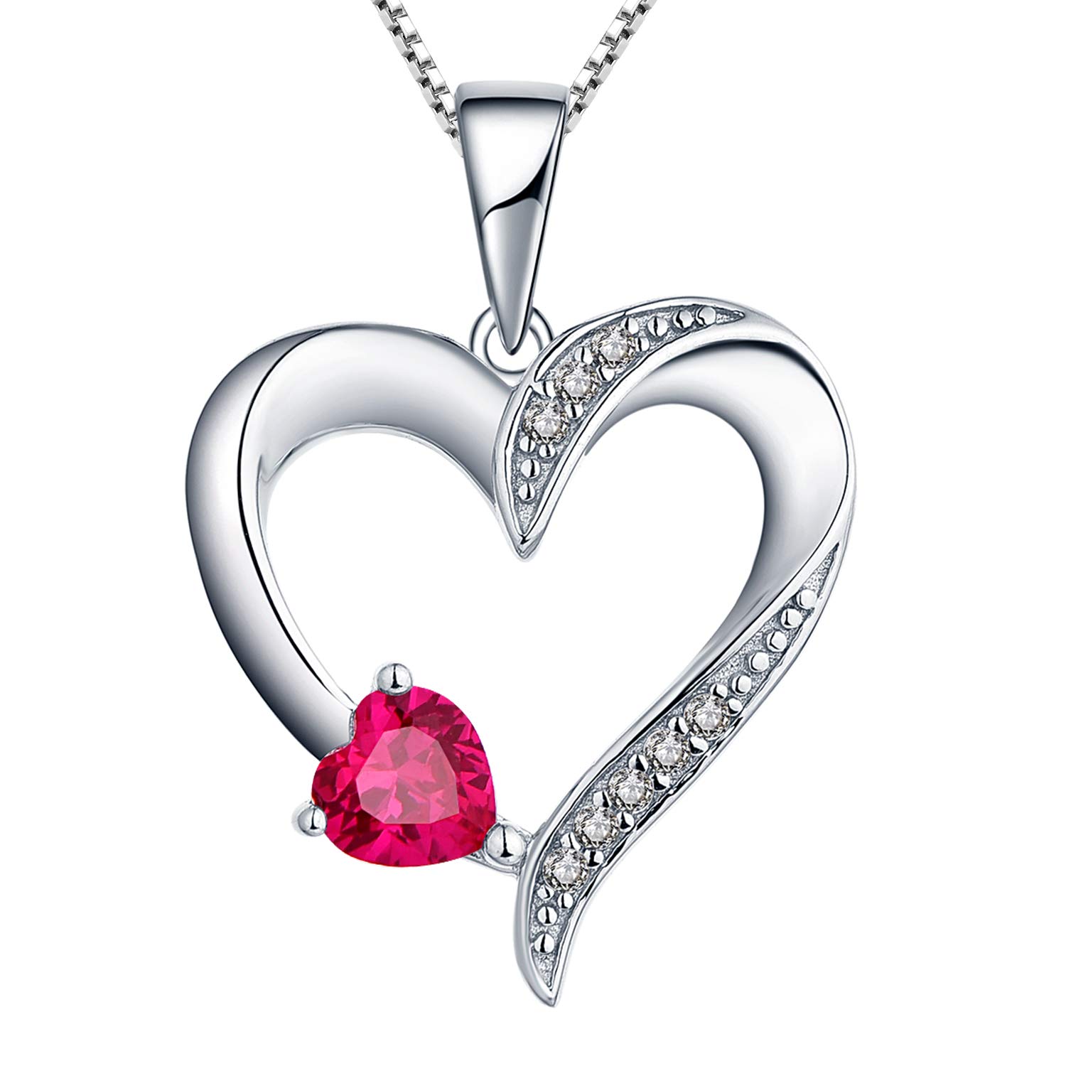 YL Heart Necklace 925 Sterling Silver July Birthstone Ruby Double Heart Pendant Necklace for Women, 45-48cm — image 1
