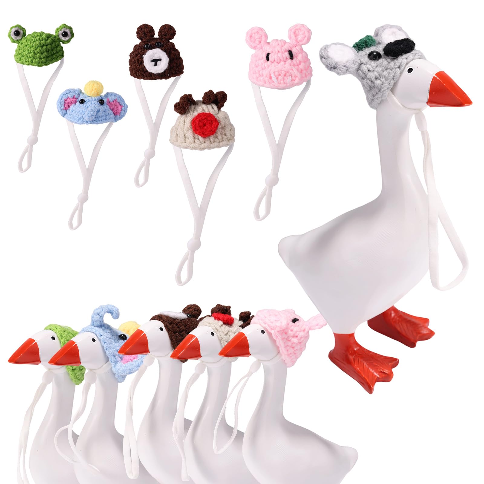 Lyreh 6pcs Mini Knit Hats for Desk Goose, 7 Inch Little Tiny Goose Outfits Adjustable Miniature Headwear Funny Cute Seasonal Accessories Clothes for Geese Statues Home Office Desktop Decoration