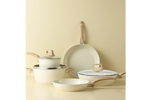 Hausfrau Pots and Pans Set Non stick, Ceramic Cookware Set Nonstick Kitchen Cooking Set w/Frying Pan Saucepan Saute Pan Casserole, Non Toxic NO PFAS & PTFE, Cream