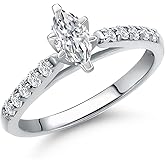 Gem Stone King 10K White Gold Lab Grown Diamond Engagement Ring For Women | 0.53 Cttw | Marquise Cut Diamond Gold Ring | DEF Color | VVS-VS Clarity