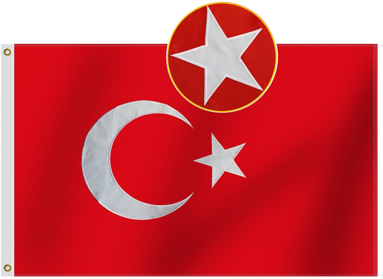 Heavy Duty Turkey Flag 3x5 Ft, Longest Lasting Oxford Nylon 210D | Embroidered Moon&Stars | Four Rows Stitching Fly Ends|Turkish National Flags Decoration Gift Yard House Banner